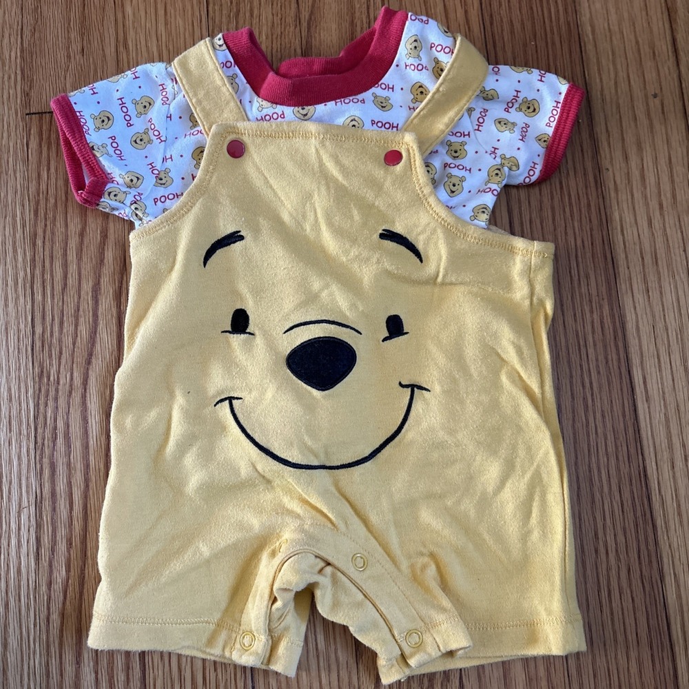 Disney‎ Winnie the Pooh Baby Romper and T-Shirt Set Yellow Red 3-6 Mths Vintage